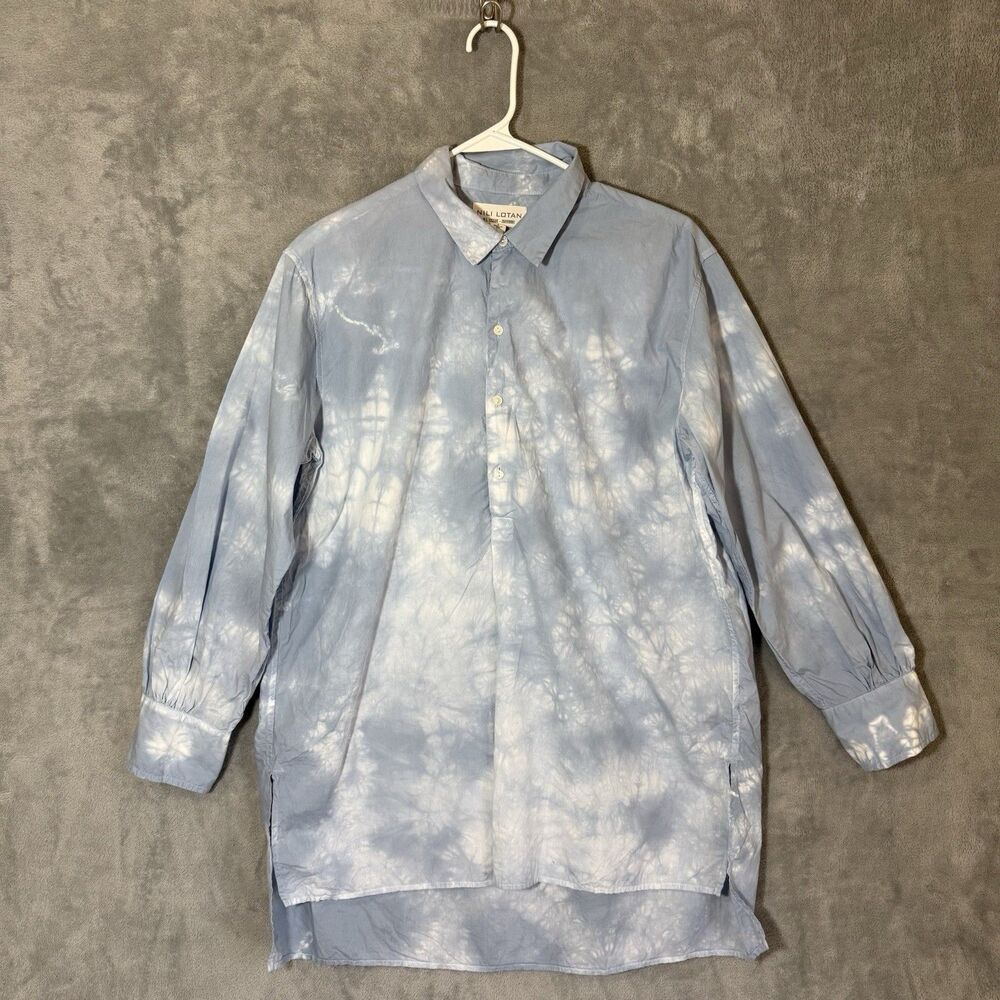 NILI LOTAN Ambrose Tunic Top Women Small S Sky Blue White  Crinkled Tie Dye